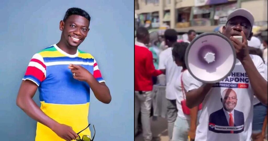Agya Koo Storms Adum With Megaphone Campaign For Kennedy Agyapong