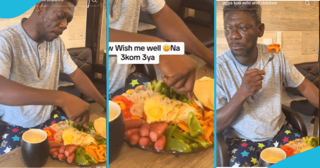 Agya Koo: Ghanaian Actor Eats Vegetables With Sausages In Video,
